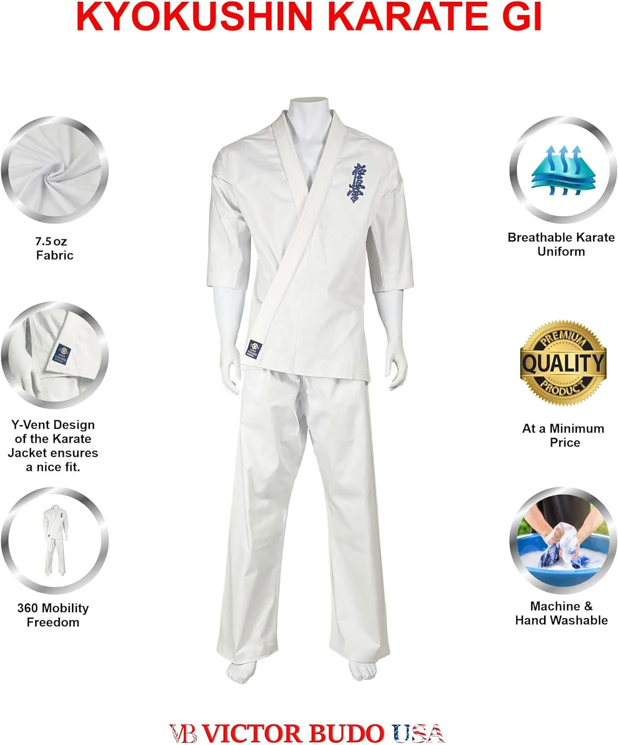 08-oz KYOKUSHIN KARATE UNIFORM WHITE KIDS GI & ADULT