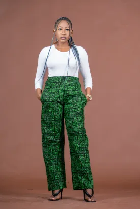 Adalyn Ankara High waisted Trouser | Green African Print