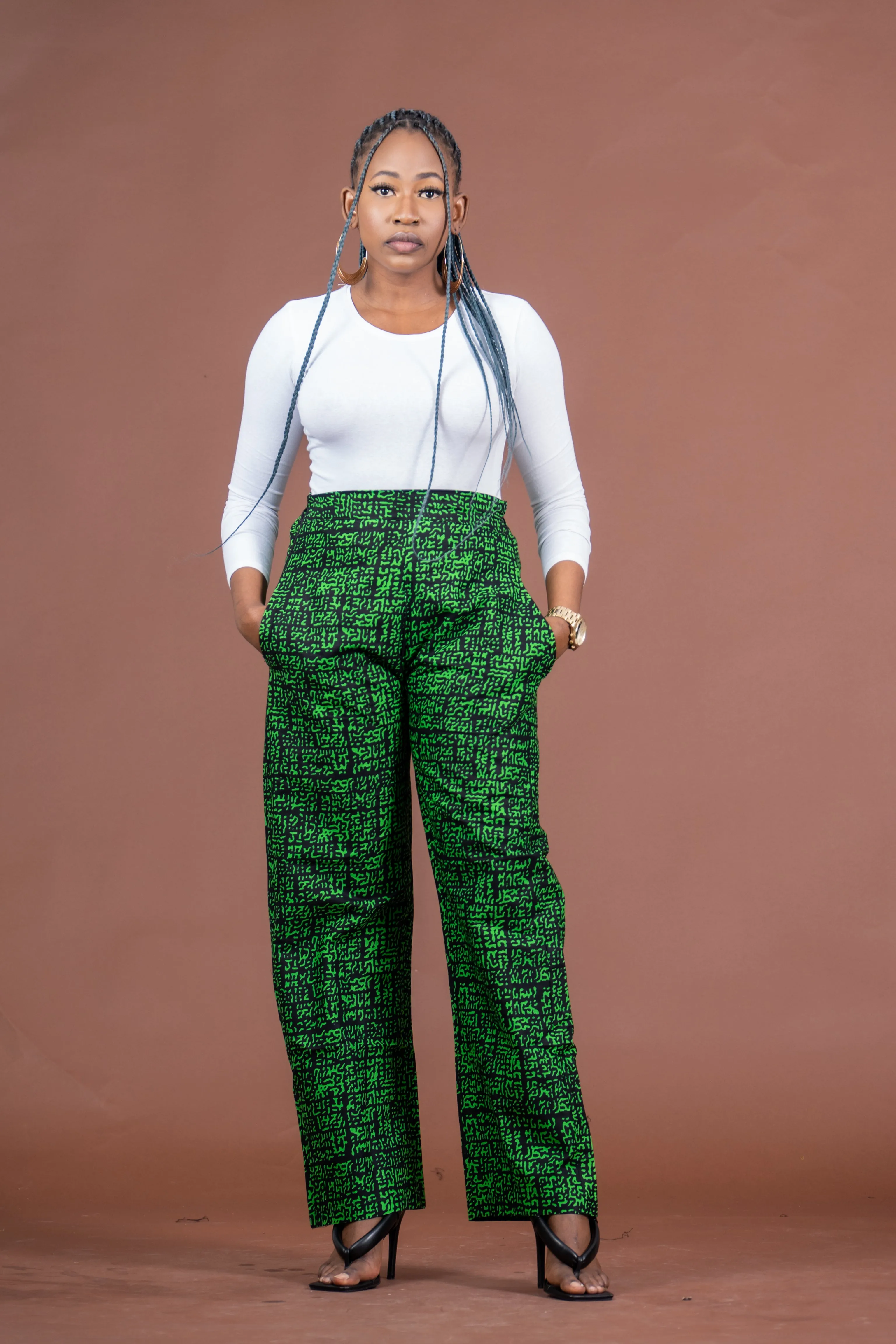 Adalyn Ankara High waisted Trouser | Green African Print