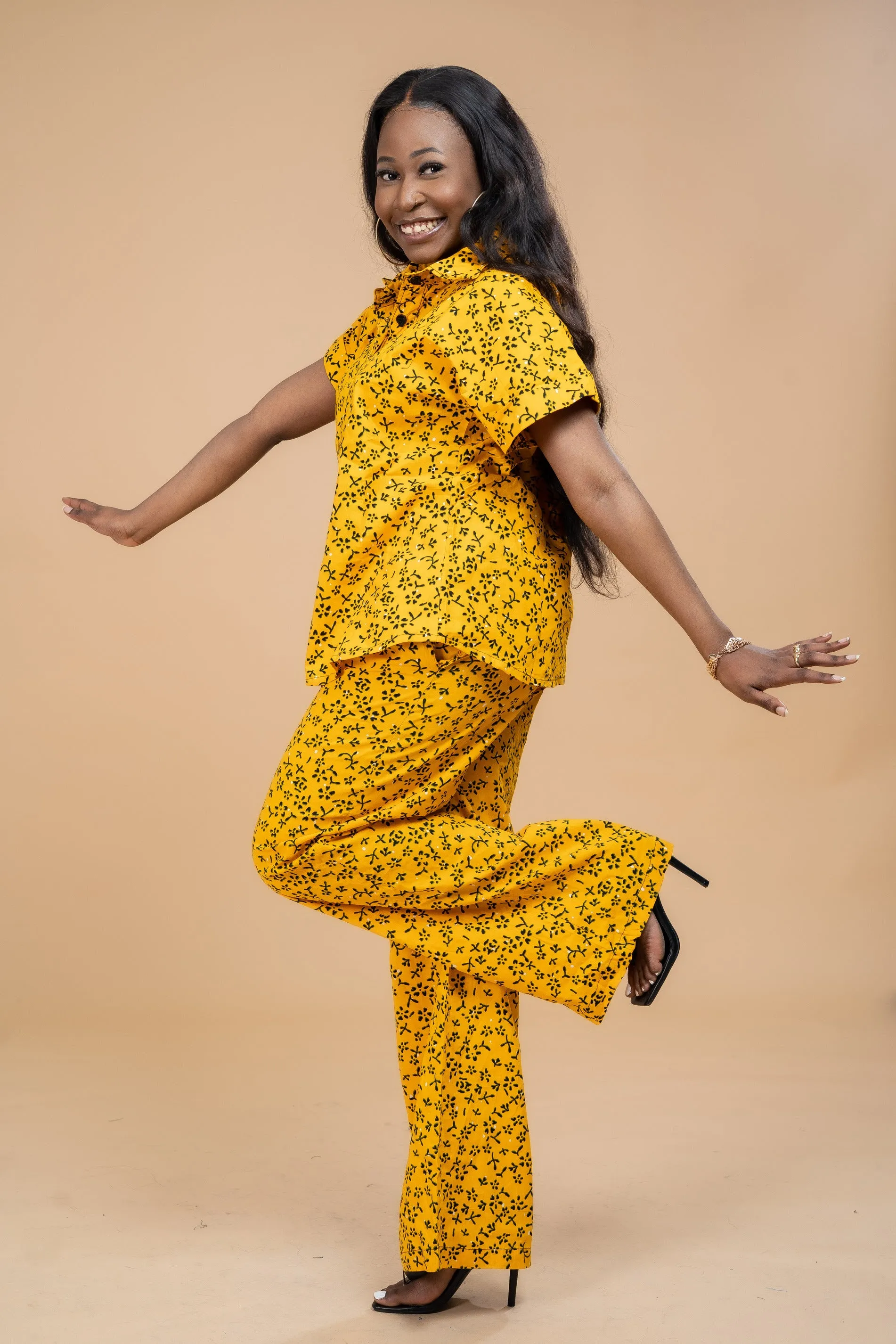 Adana Ankara High waisted Trouser | Yellow African Print