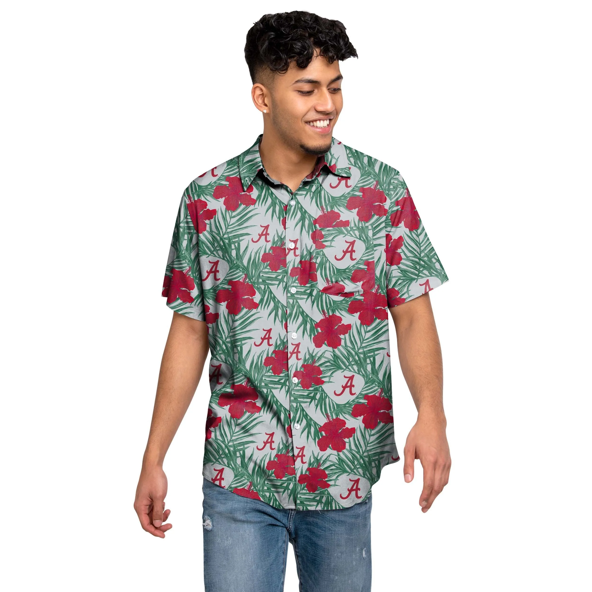 Alabama Crimson Tide NCAA Mens Hibiscus Button Up Shirt