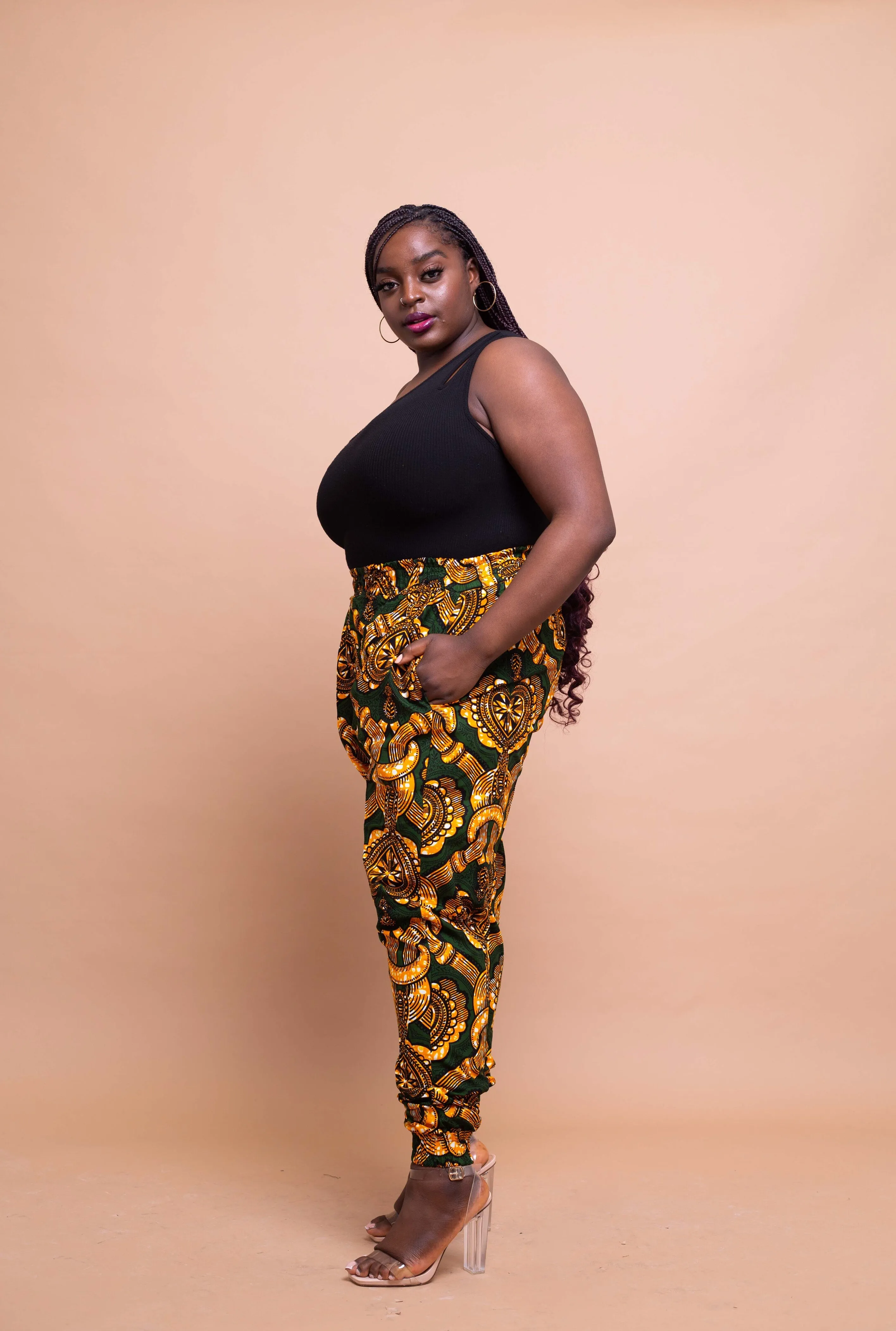 Amara Ankara High Waisted Trouser |Yellow and Green African Print