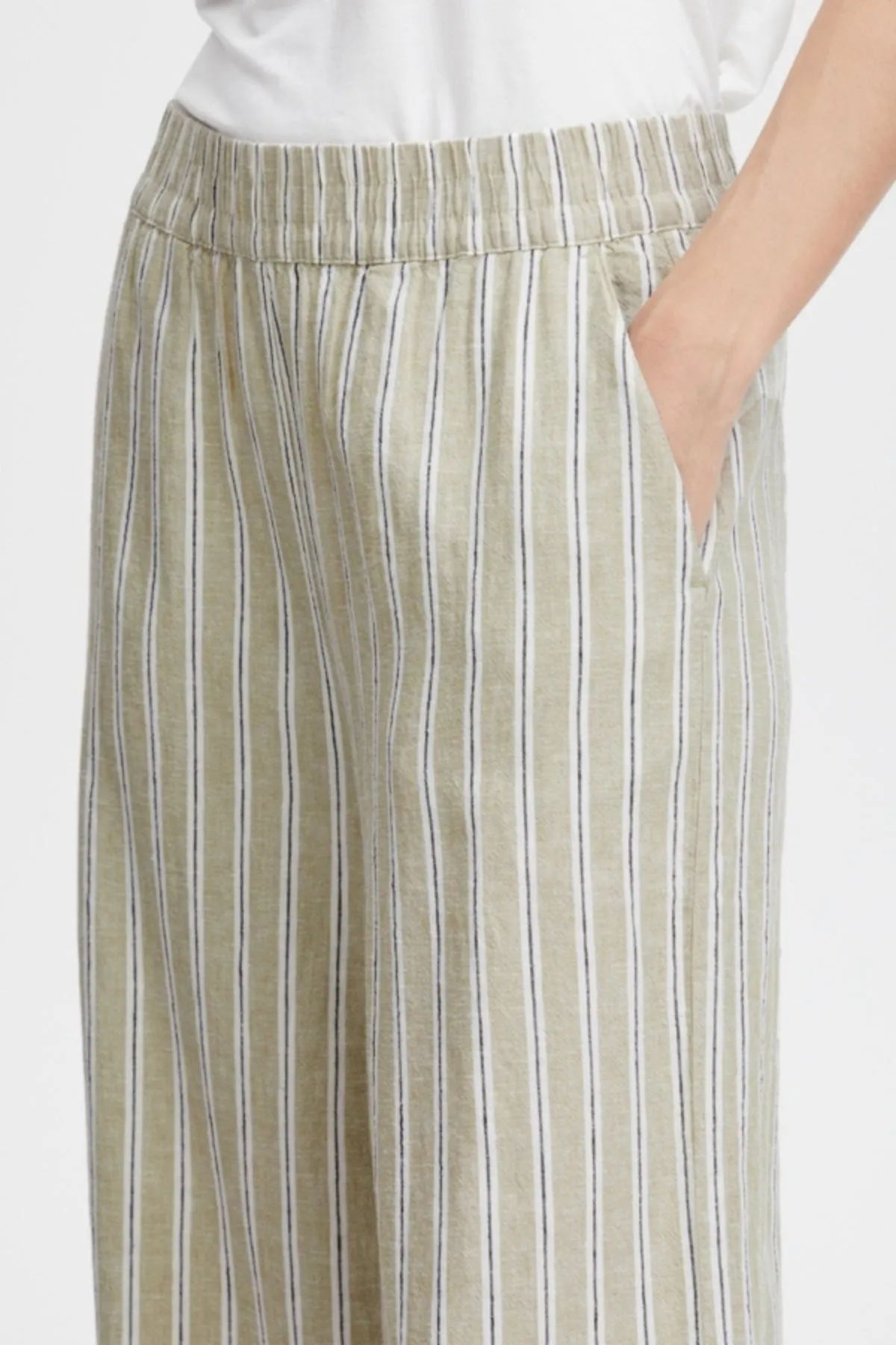 Beige Cropped Linen Trousers