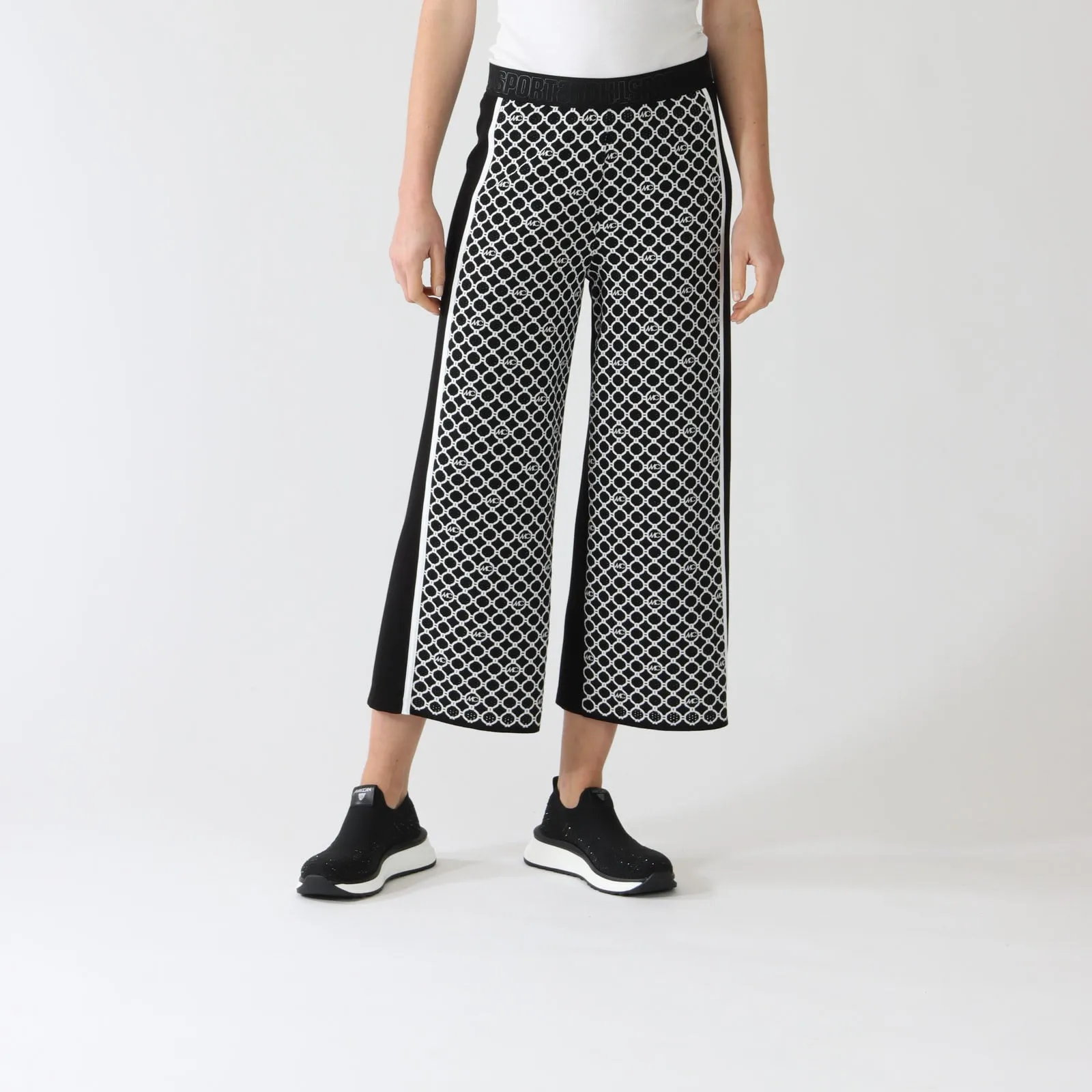 Black & White MC Logo Circles Print Wusu Pants