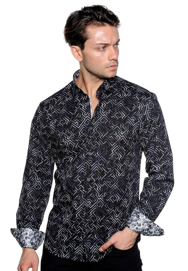 Black Geometric Mosaic Sport Shirt