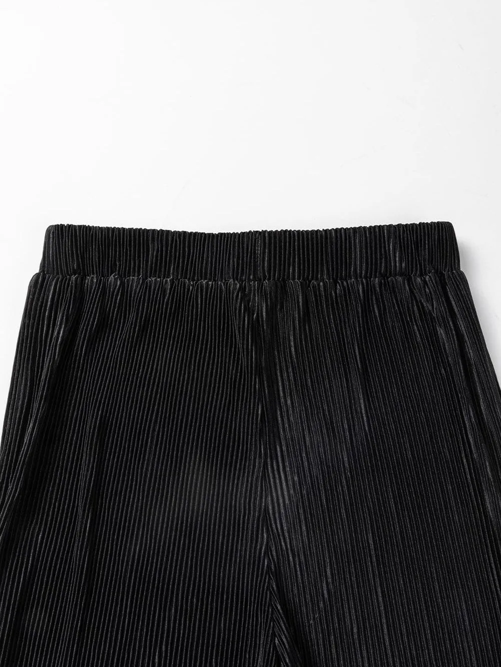 Black Ribbed Two-Piece Cropped Top and High Waist Pants Set