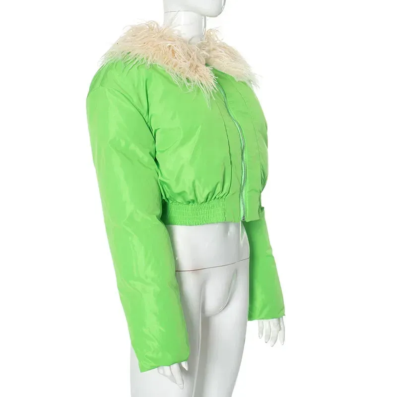 Brandi Fur Collar Bubble Puff Slim Crop Jackets