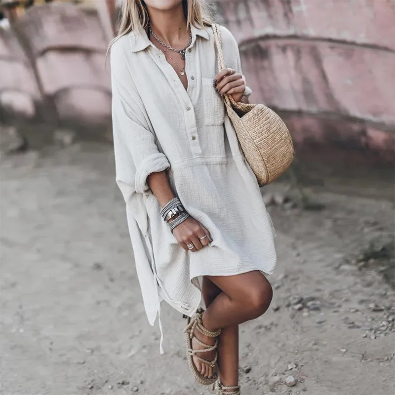 Casual Drawstring  Loose Shape Shirt Dress