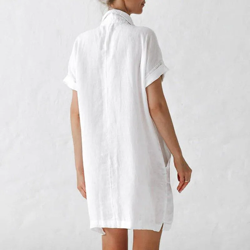 Casual Linen Pockets Mini Dress