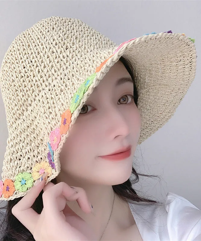 Chic Khaki Floral Straw Woven Floppy Sun Hat LY525