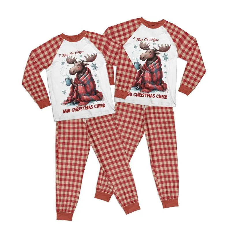 Christmas I run on coffee and Christmas Cheer Kid Pajamas Set Matching