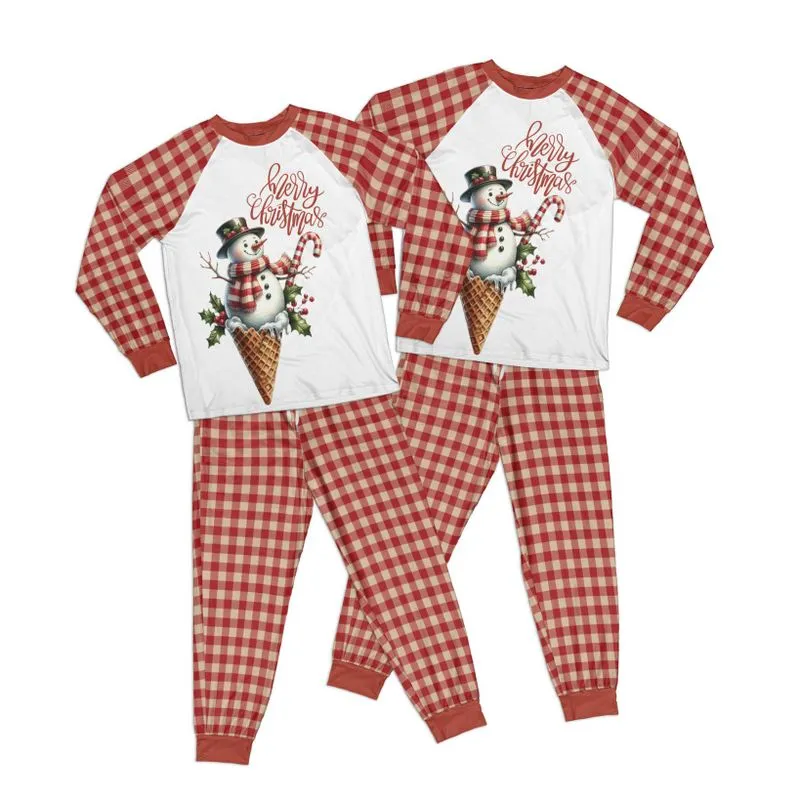 Christmas Snowman Waffle Cone Adult Pajamas Set Matching