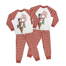 Christmas Snowman Waffle Cone Adult Pajamas Set Matching