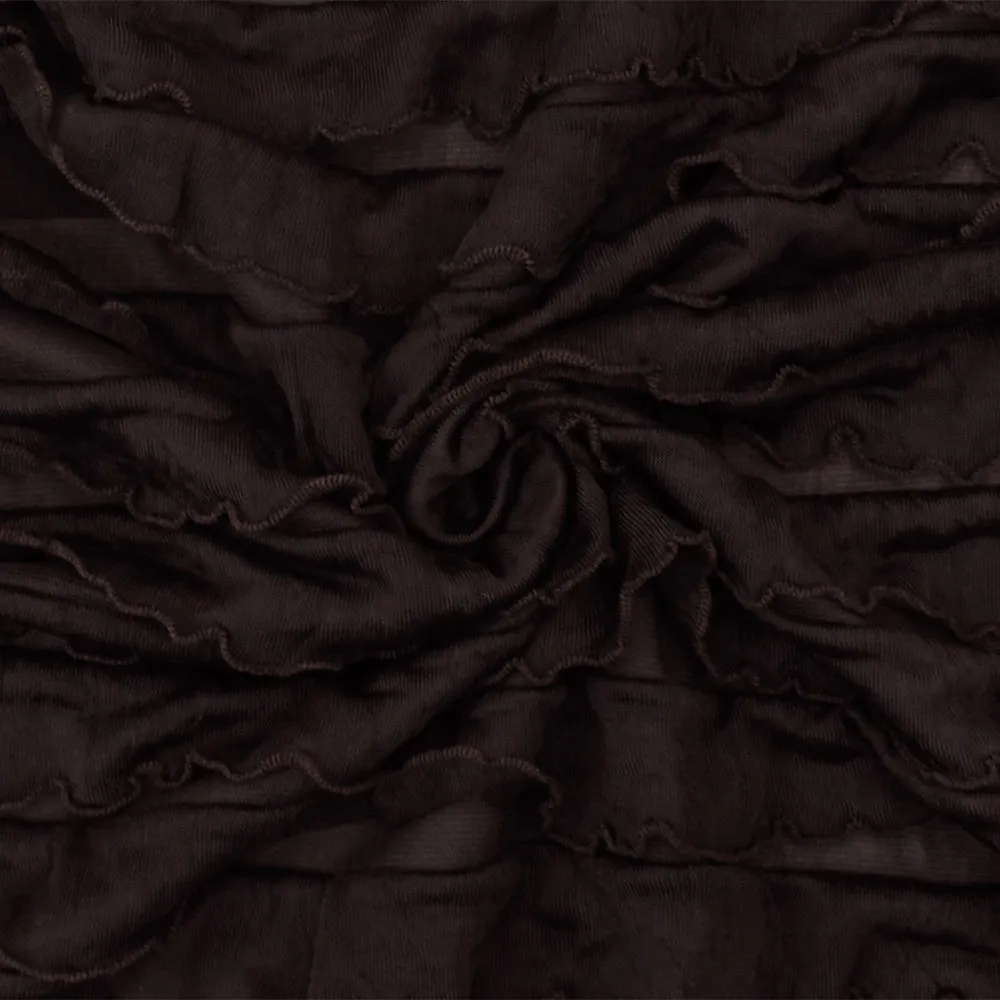 Dark Chocolate Brown Solid Stretch Poly Ruffle Knit Fabric