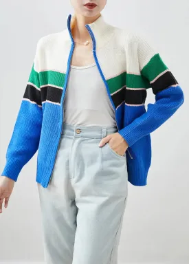 Design Zip Up Patchwork Knit Coats