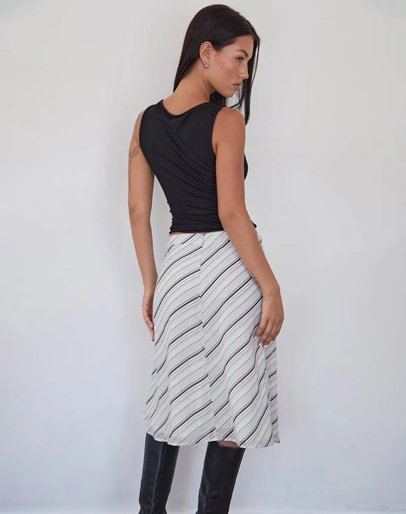 Ebiet Midi Skirt in Diagonal Stripe Tonal Grey