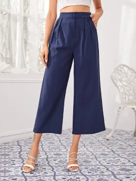 Fold Pleated Wide Leg Cropped Pants