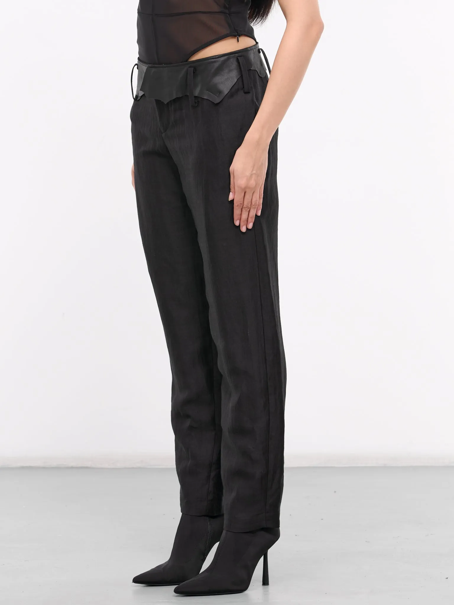 Gabardine Leather Detail Pants (FS-P13-308-1-BLACK)