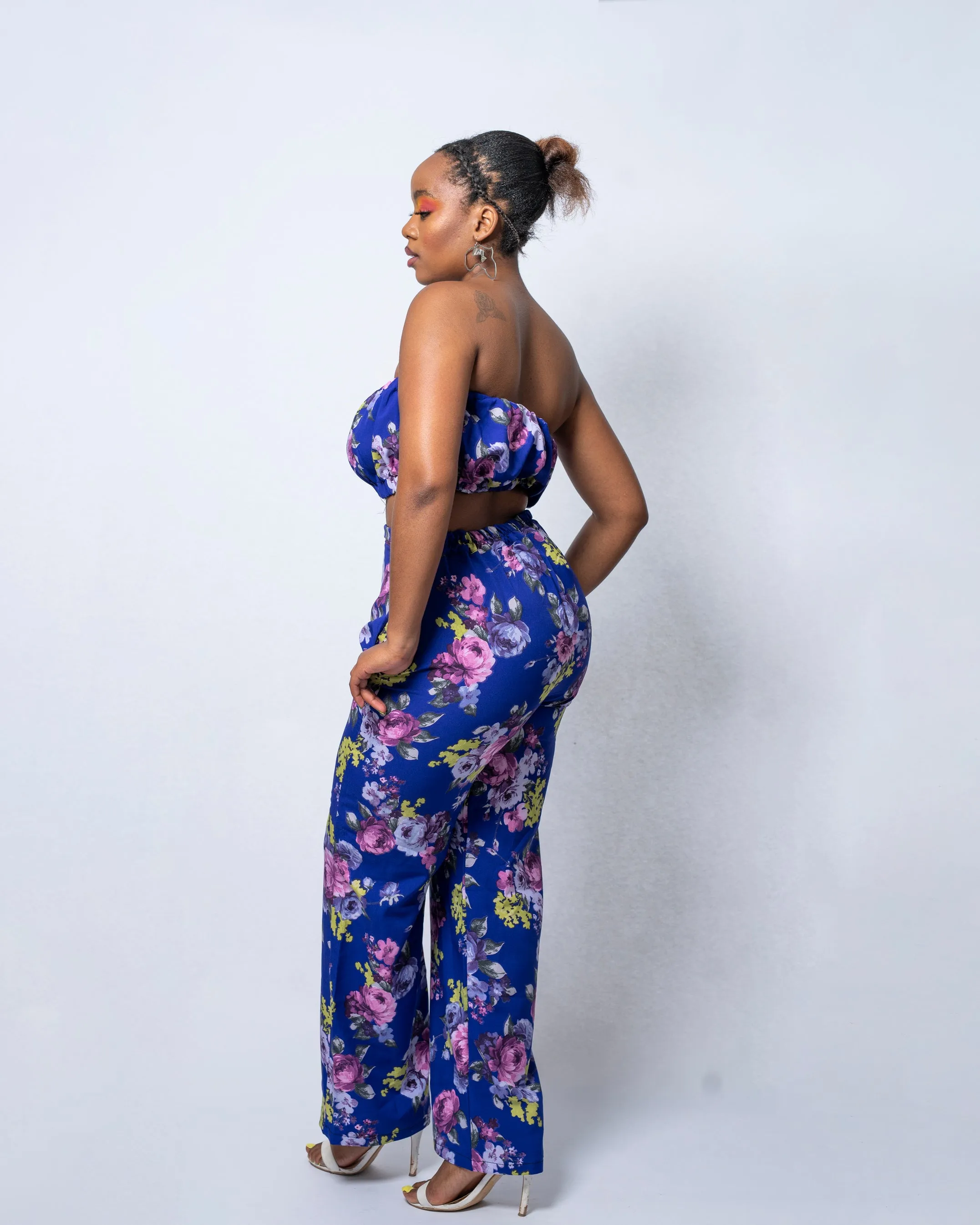 Gala Blue Floral High Waisted Trouser