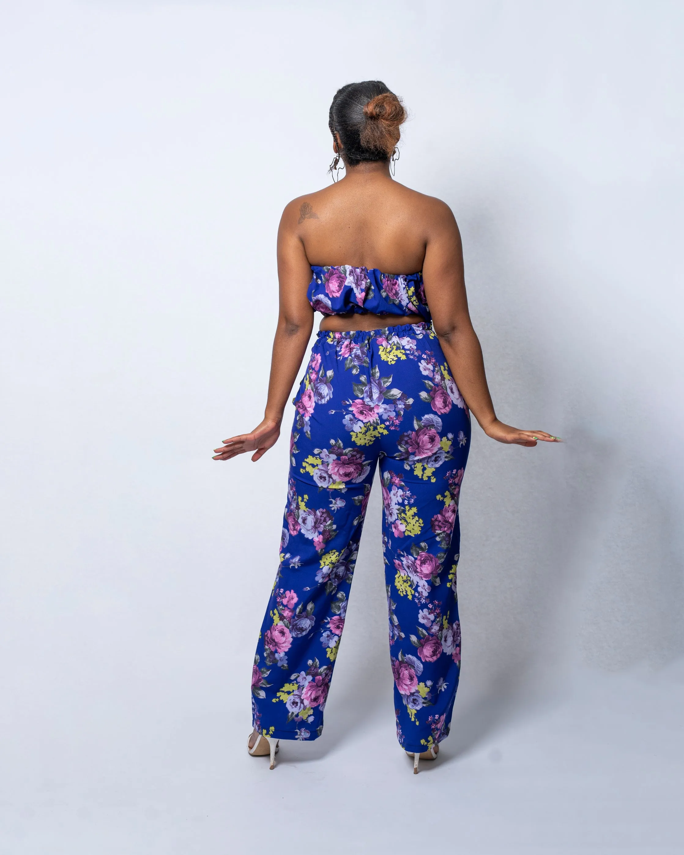 Gala Blue Floral High Waisted Trouser