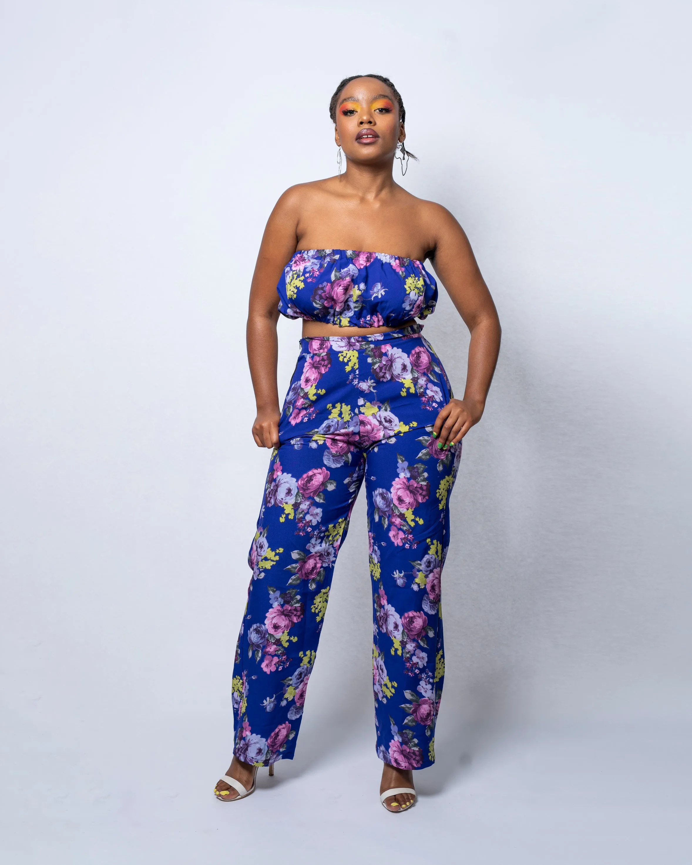 Gala Blue Floral High Waisted Trouser