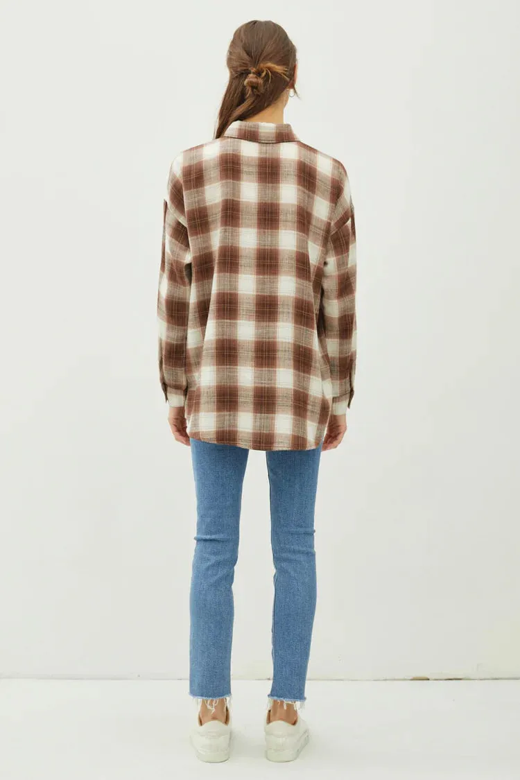 Juliette Oversize Flannel Long Sleeve Top Light Brown