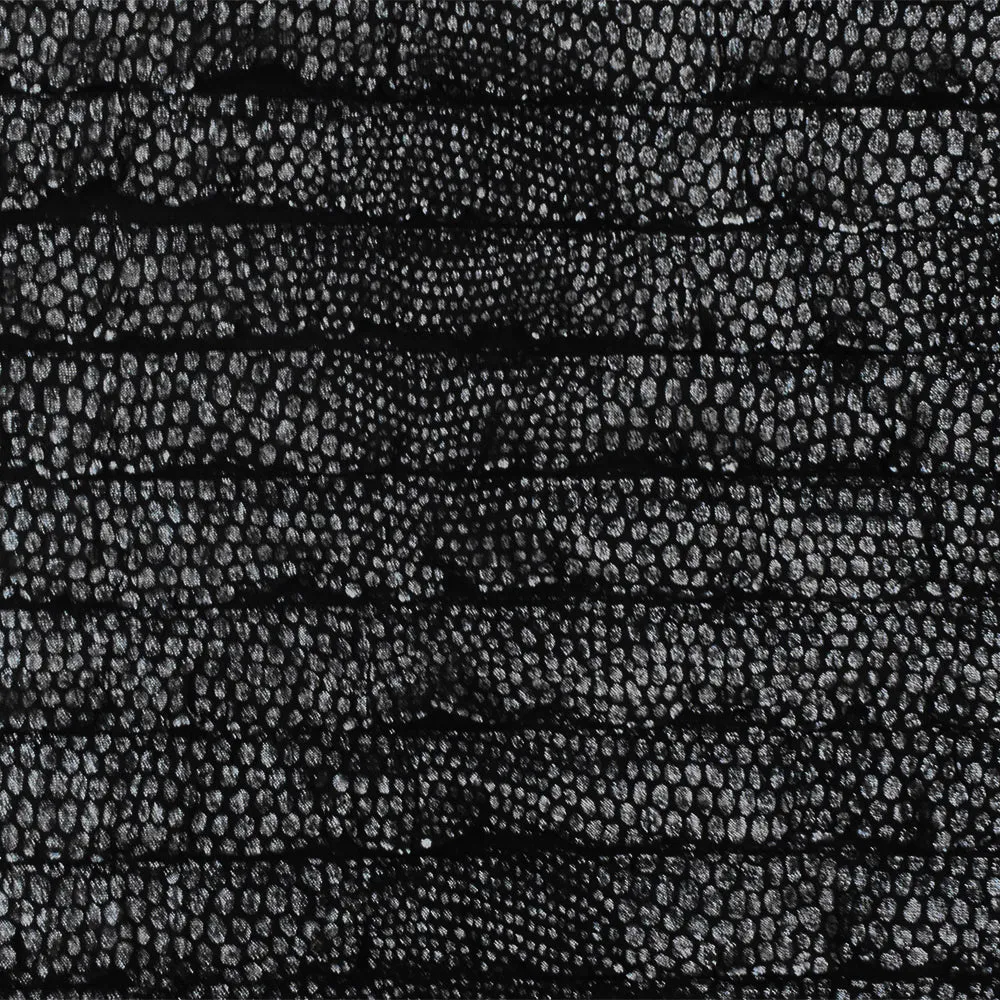 Just Black-Silver Spots Foil Printed Stretch Poly Ruffle Knit Fabric