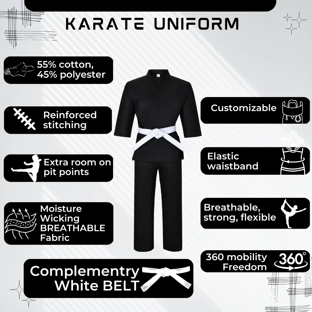 Karate Uniform 8.5oz Medium Weight For Kids & Adults Student Martial Arts Gi With Free White Belt