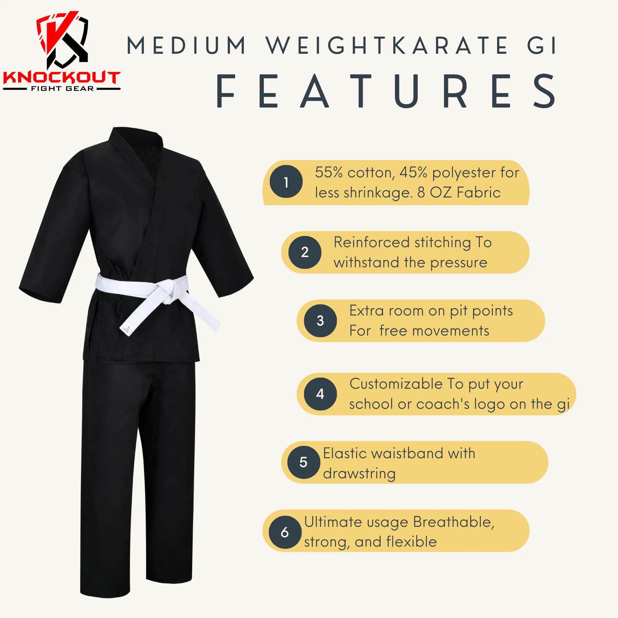 Karate Uniform 8.5oz Medium Weight For Kids & Adults Student Martial Arts Gi With Free White Belt