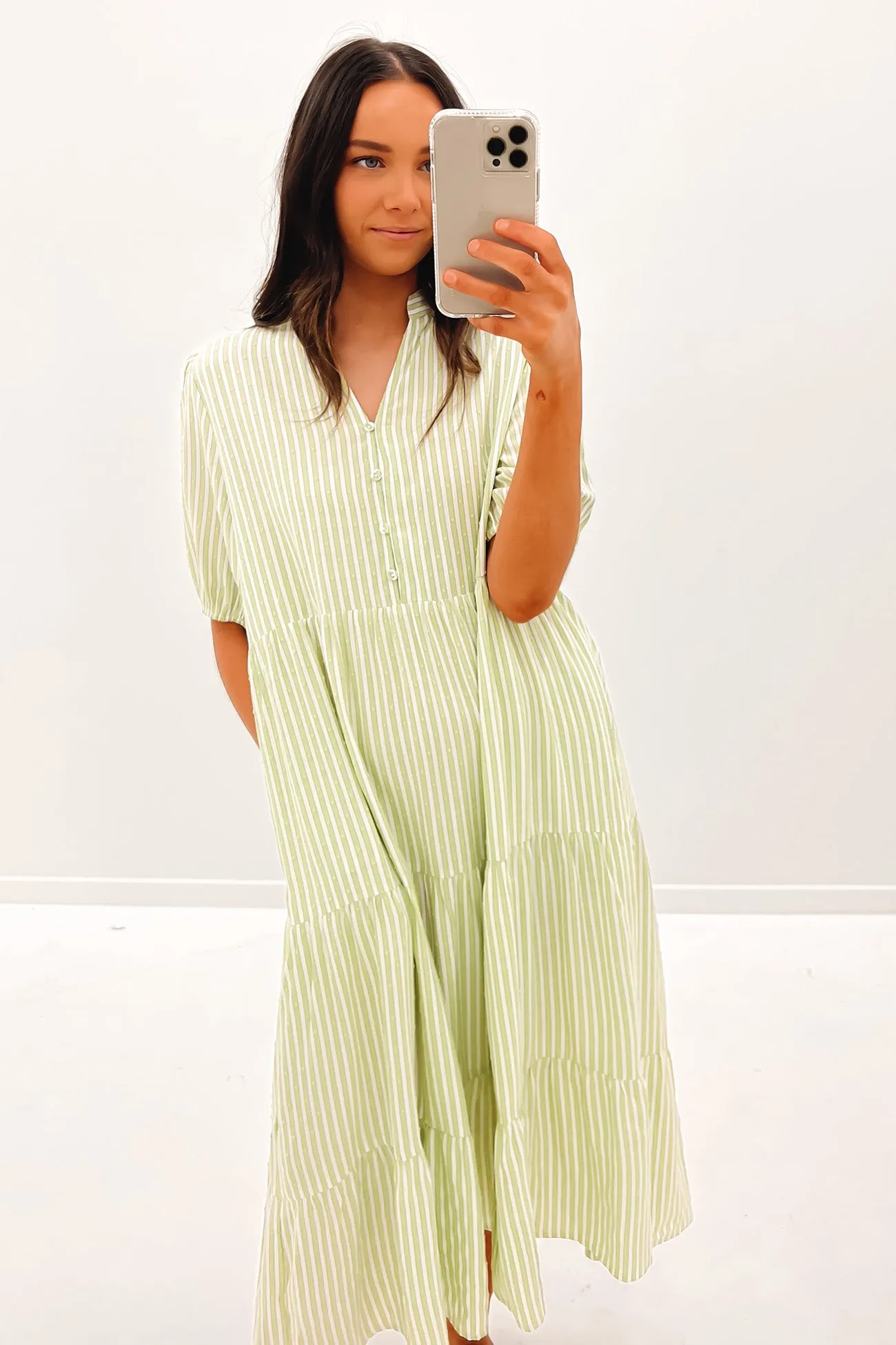 Leilani Midi Dress Green Stripe