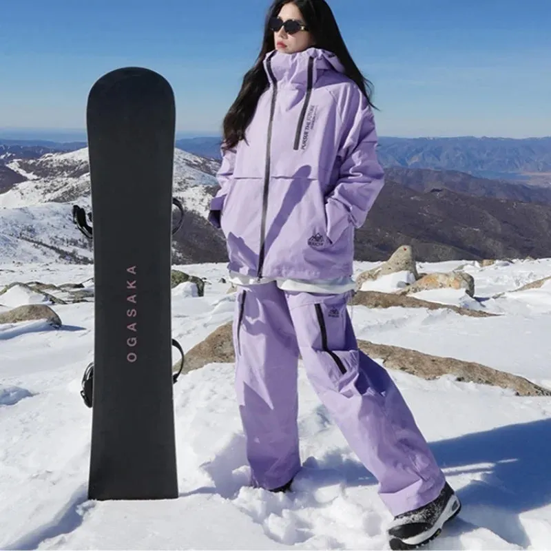 MATYUSAO Winter Plus-Size Microfiber Jacket & Pants Set For Ski / Snowboard