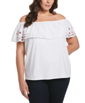 Plus Size Off the Shoulder Mixed Media Top