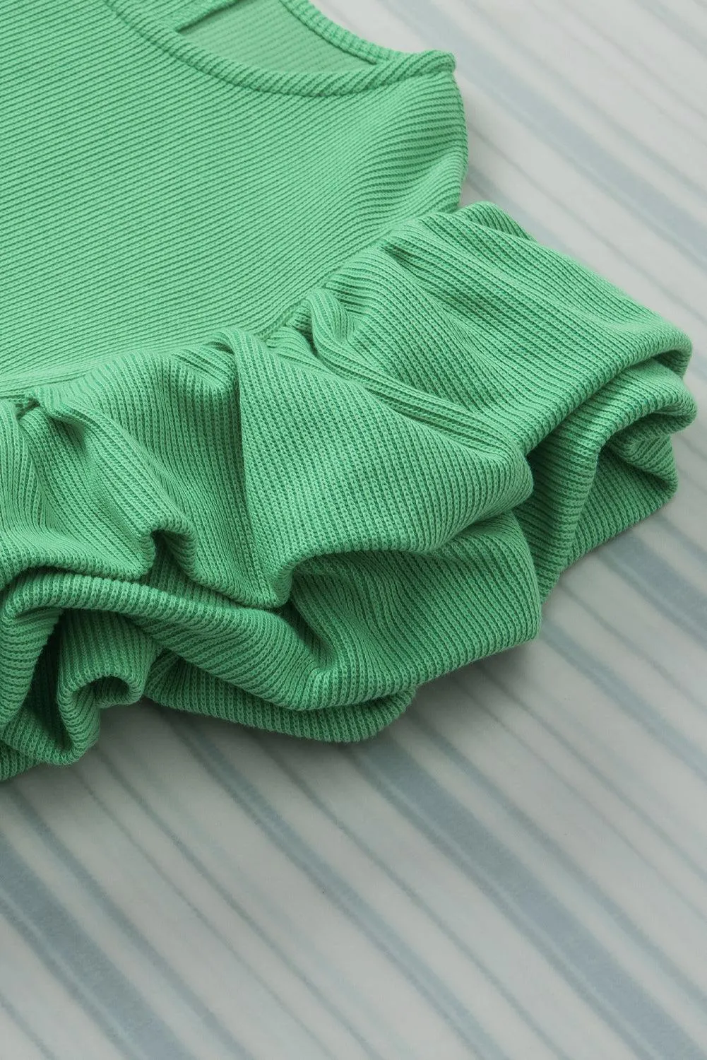 Puffy Ruffle Green Knit Blouse