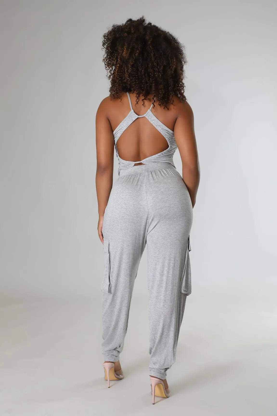 Ruched Cropped Top and Jogger Pants Set