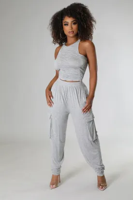 Ruched Cropped Top and Jogger Pants Set