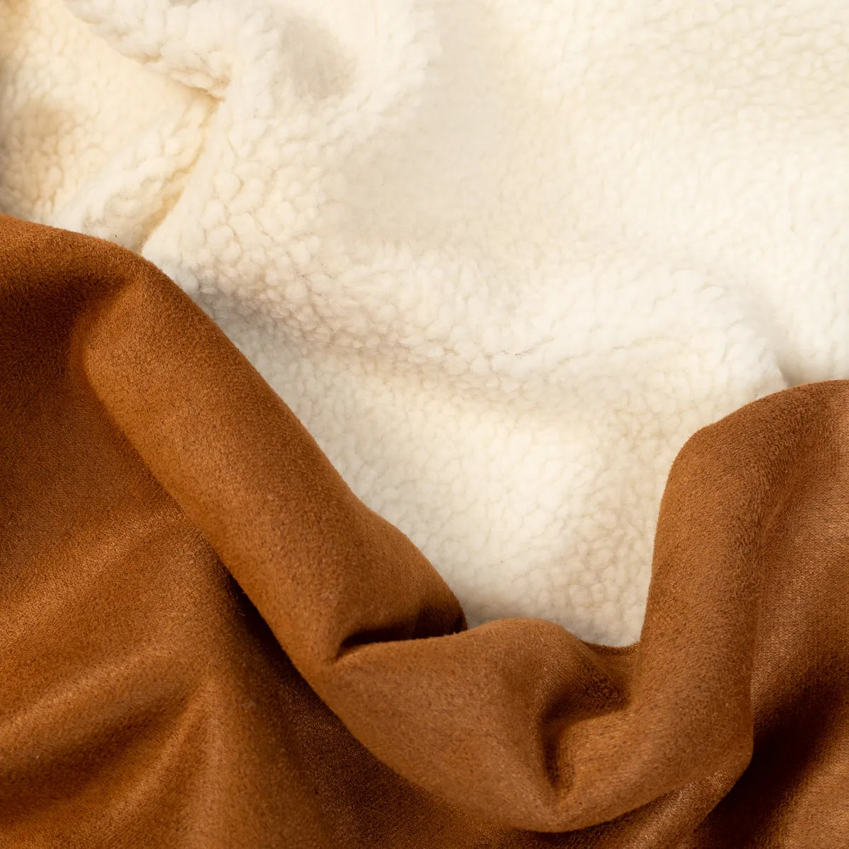 Sherpa-lined faux suede fabric - Camel