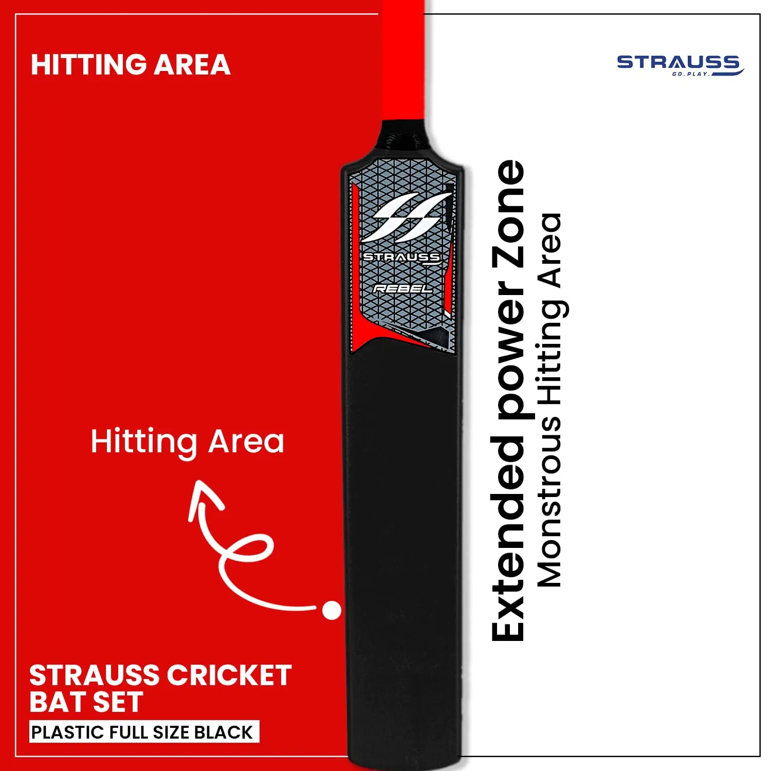 Strauss Cricket Combo Kit Set | Plastic/PVC Cricket Kit Set | Full Size | 1 Bat   1 Ball   3 Stumps   2 Bails   1 Base | Color: Black | for All Age Groups | Tennis & Synthetic Ball Cricket Kit