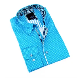 Turquoise Polka Dot Shirt With Paisley Trim