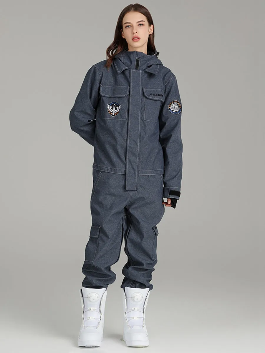 Unisex Denim Outdoor Cargo Snowboard Jumpsuits