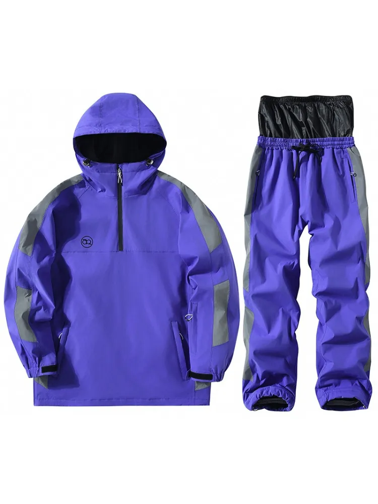 Unisex Reflective Snowsuits 2 Pieces Ski Pullovers & Pants Set