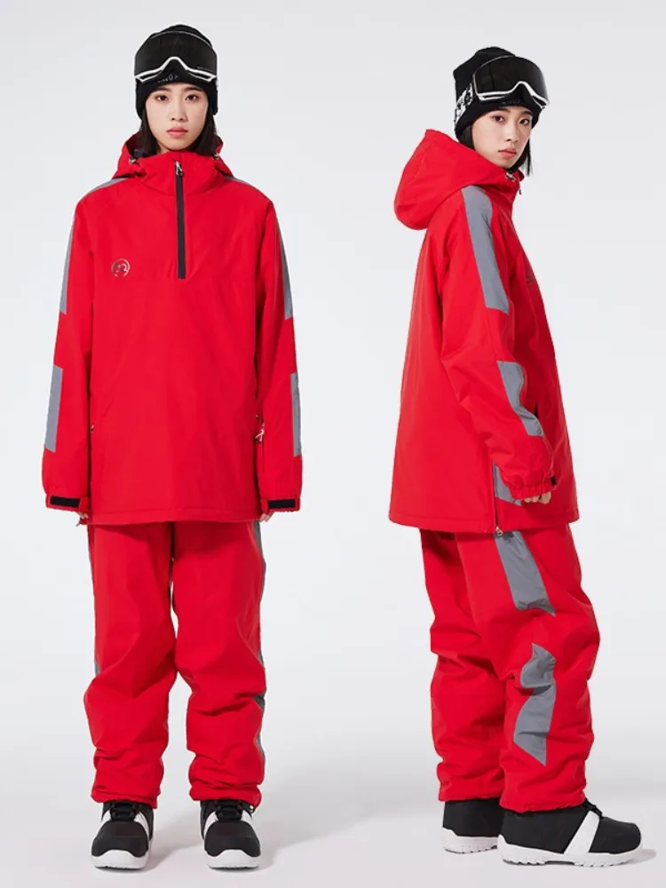 Unisex Reflective Snowsuits 2 Pieces Ski Pullovers & Pants Set