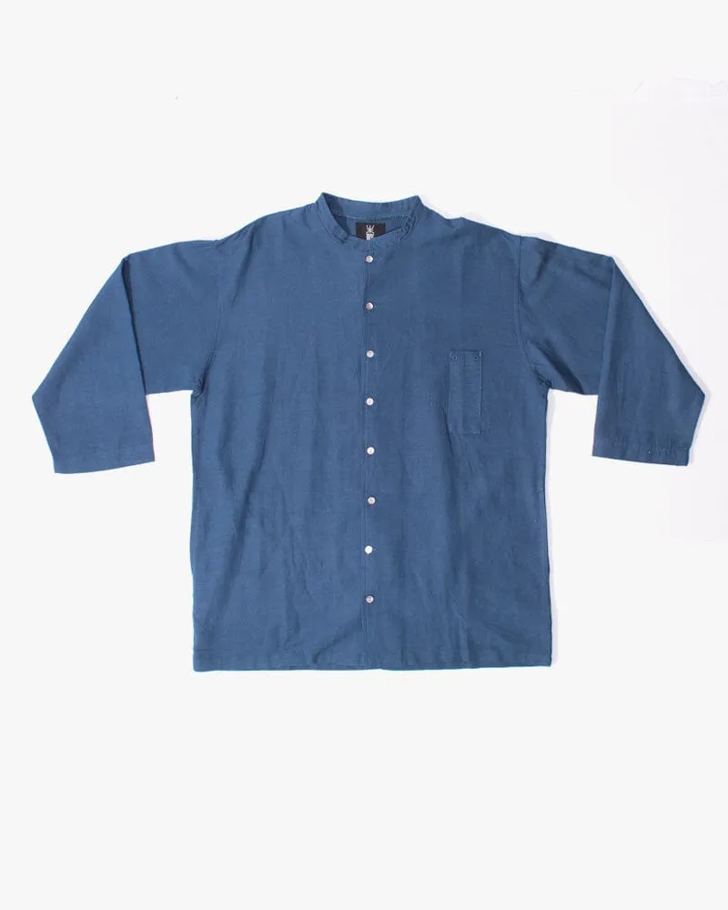 Wa-Modern Shirt, Long Sleeve Button-Up, Mandarin Collar, Teal