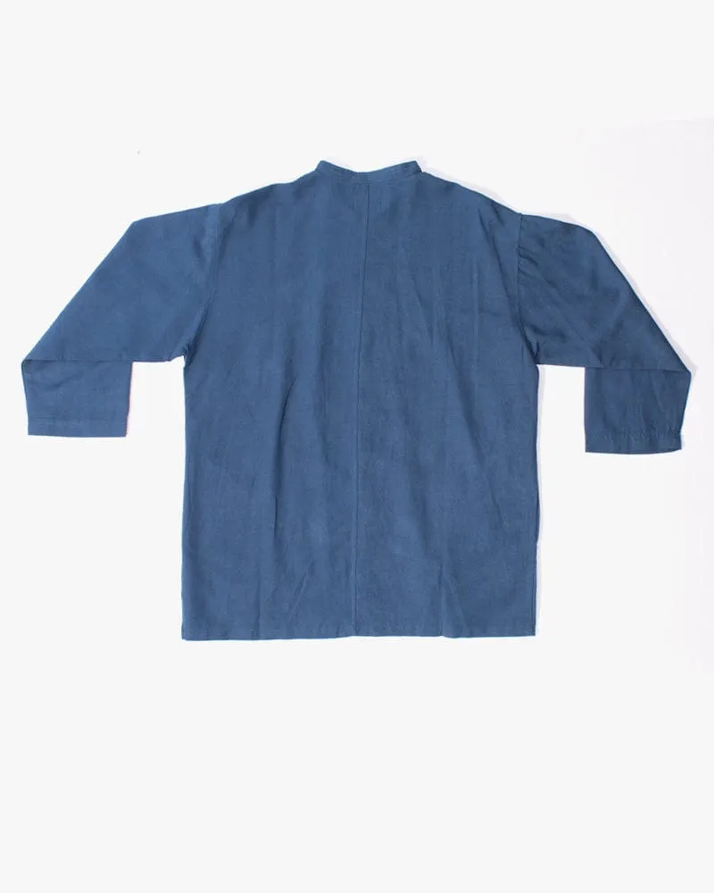 Wa-Modern Shirt, Long Sleeve Button-Up, Mandarin Collar, Teal