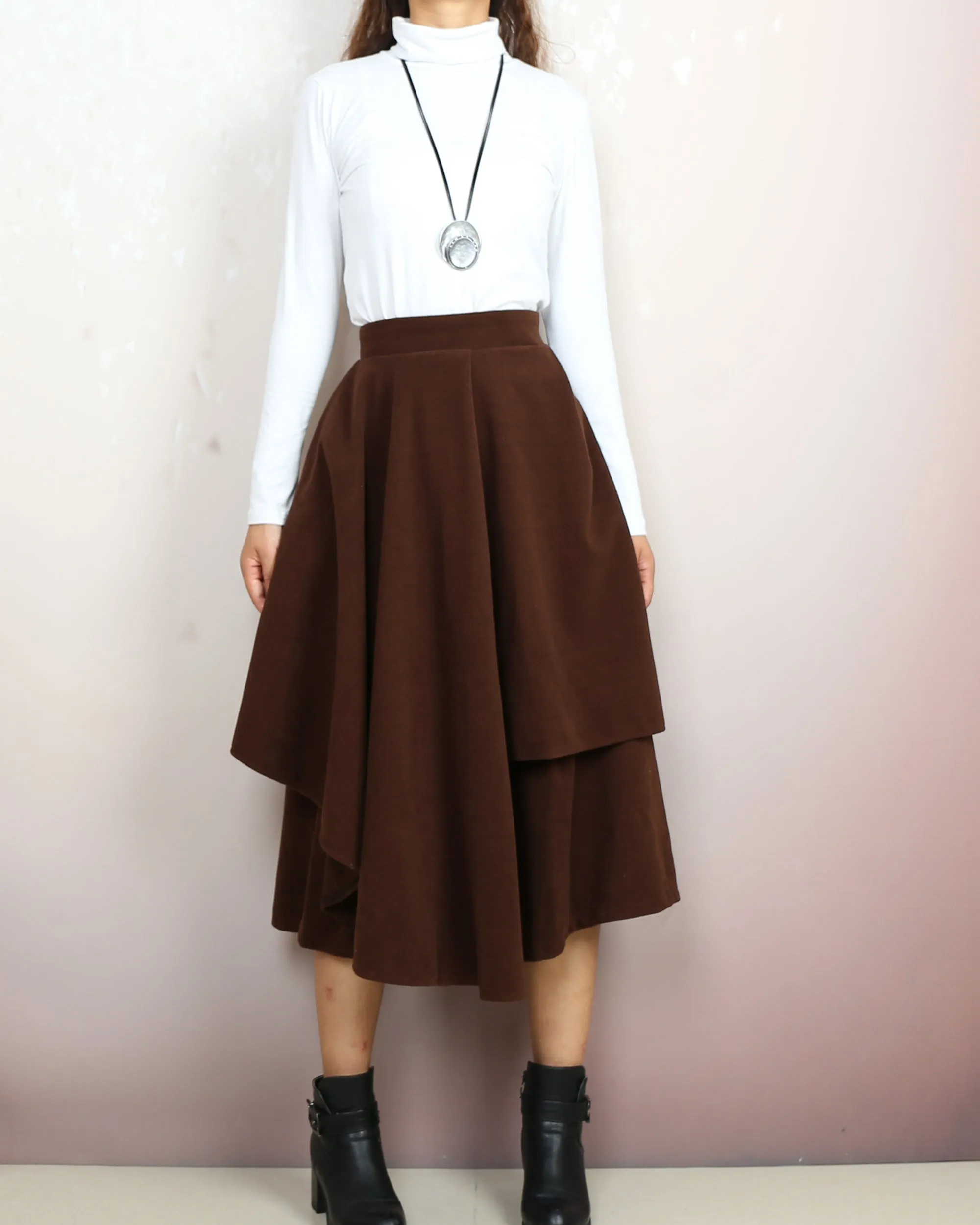 Wide leg pants, Wool skirt pants, Cropped pants, Asymmetrical skirt pants, winter pants, custom made, black pants (K2135)